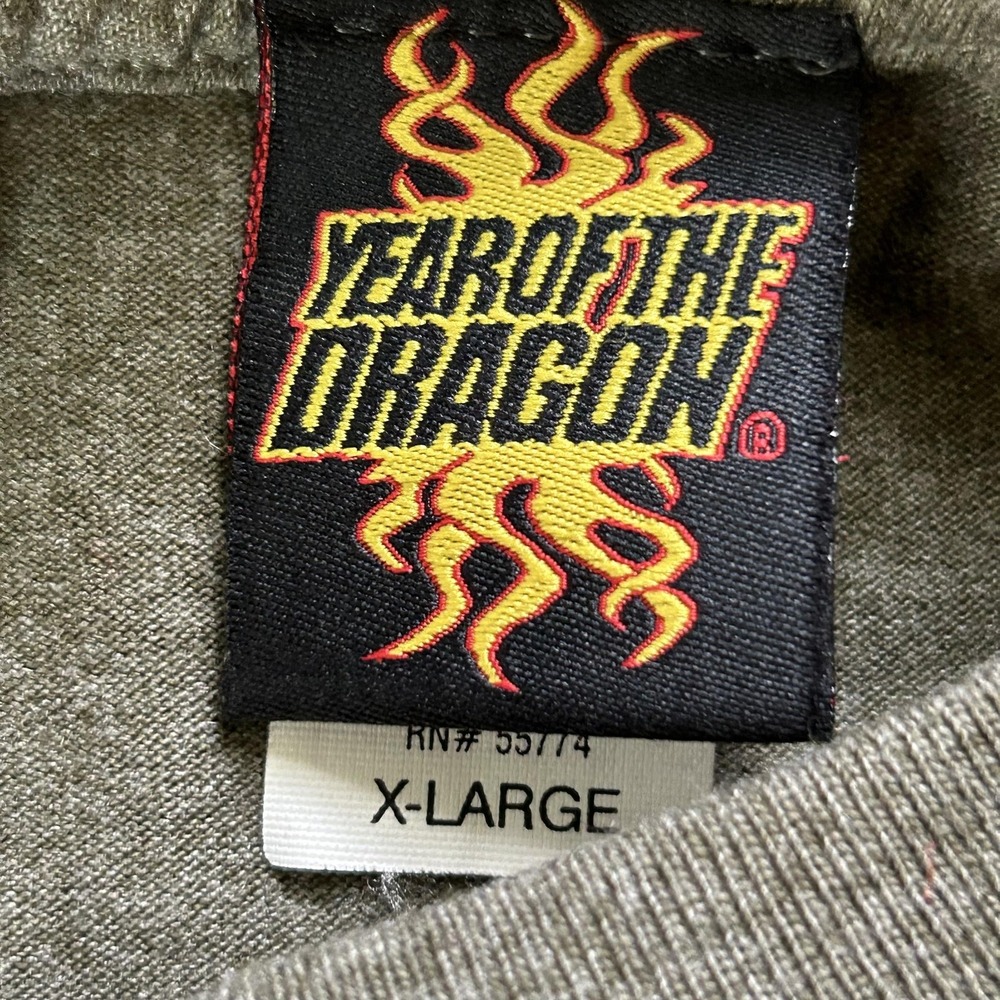 Year Of The‎ Dragon Shirt Mens XL Olive Green Long Sleeve Graphic Dragons 2000s - Picture 5 of 12